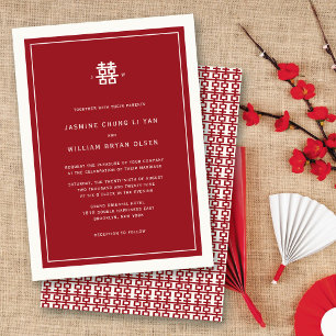 Simple Minimalist Double Happiness Chinese Wedding Invitation