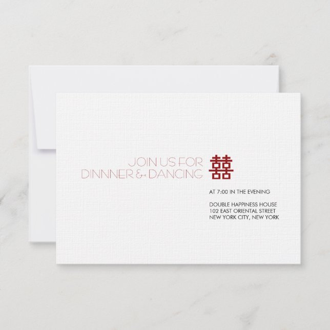 Simple Minimalist Double Happiness Chinese Wedding Invitation (Front)