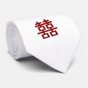Simple Minimalist Double Happiness Chinese Wedding Tie