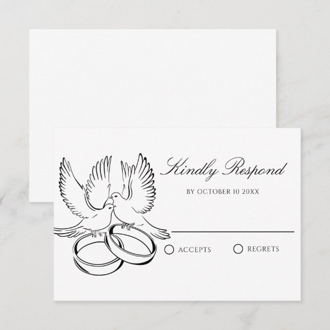 Simple minimalist dove wedding ring  RSVP card (Front/Back)