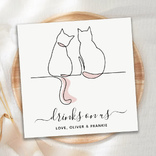 Simple Minimalist Drinks On Us Custom Cat Wedding  Napkin