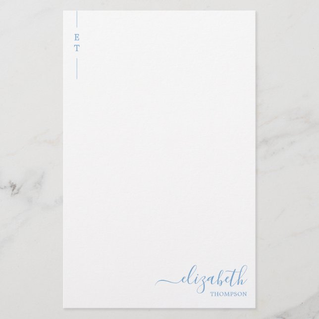 Simple Minimalist Dusty Blue Monogram Initial Stationery (Front)