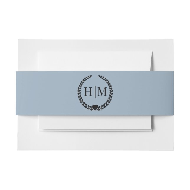 Simple Minimalist Dusty Blue Monogram Invitation Belly Band (Front Example)