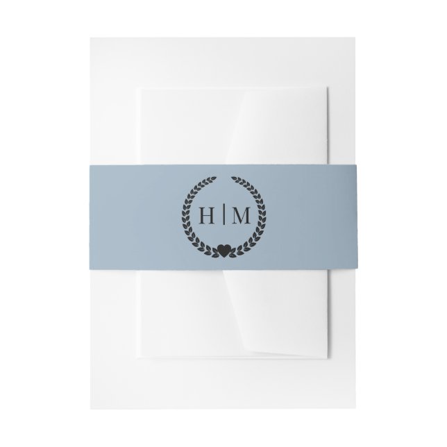 Simple Minimalist Dusty Blue Monogram  Invitation Belly Band (Front Example)