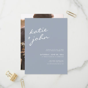 Simple Minimalist Dusty Blue Virtual Wedding  Invitation Postcard