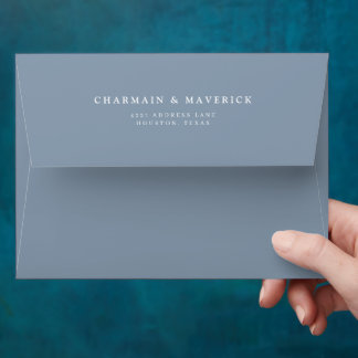 Simple Minimalist Dusty Blue Wedding Envelope