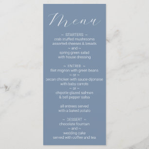 Simple Minimalist Dusty Blue Wedding Menu