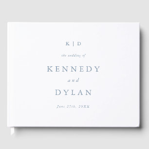 Simple Minimalist Dusty Blue Wedding Monogram Guest Book