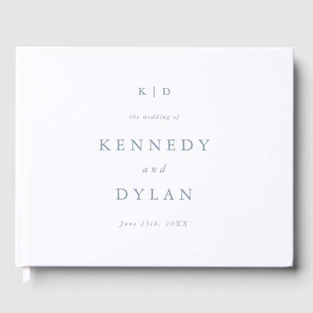 Simple Minimalist Dusty Blue Wedding Monogram Guest Book (Front)