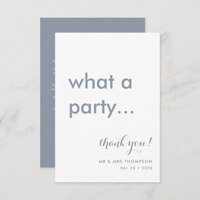 Simple Minimalist Dusty Blue Wedding Thank You Card (Front/Back)