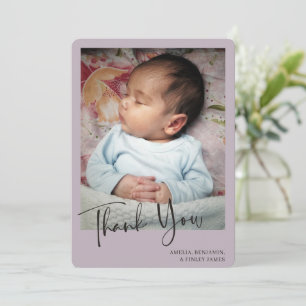 Simple Minimalist Dusty Lavender Newborn Photo Thank You Card