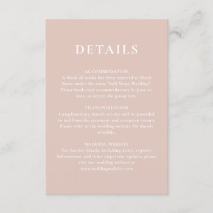 Simple Minimalist Dusty Pink Blush Wedding Details Enclosure Card