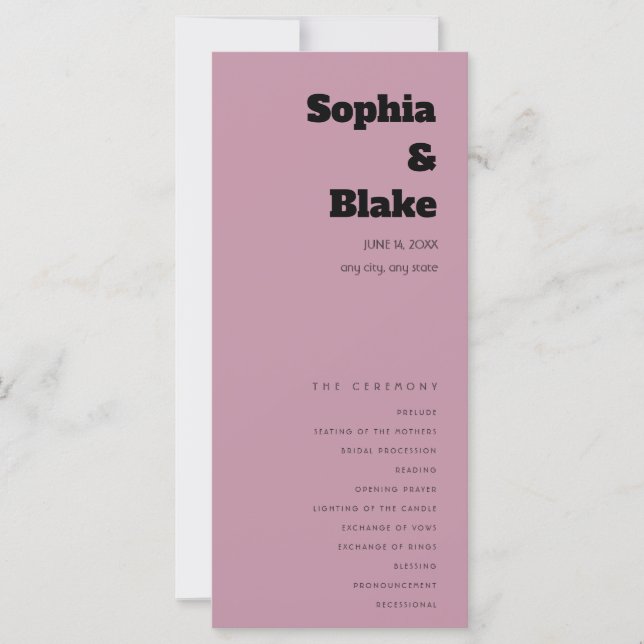 Simple Minimalist Dusty Pink Wedding Program (Front)