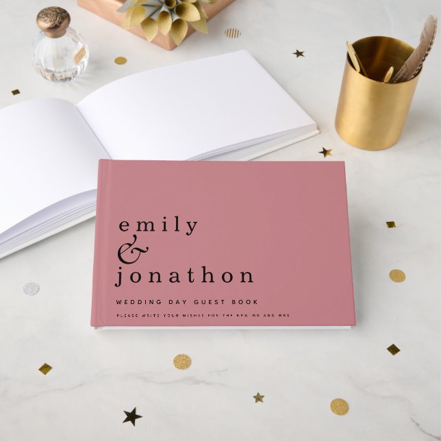 Simple Minimalist Dusty Rose Wedding Guest Book (Front Open)