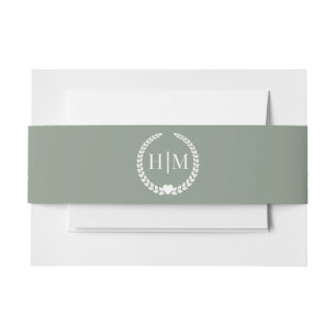 Simple Minimalist Earthy Woodland Green Monogram Invitation Belly Band