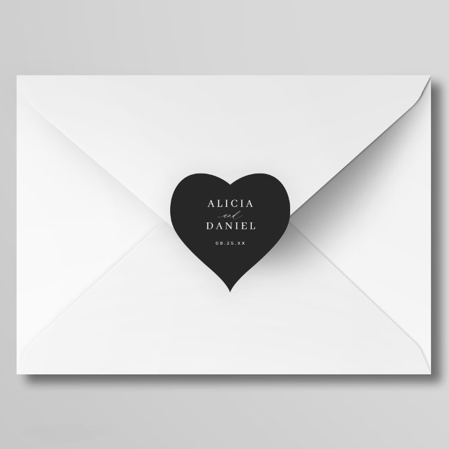 Simple minimalist elegant black wedding favour heart sticker (Creator Uploaded)