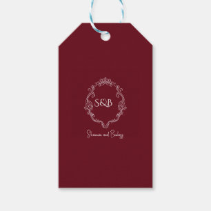 Simple Minimalist elegant burgundy monogram Gift Tags