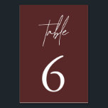 Simple Minimalist Elegant Burgundy Table Number<br><div class="desc">Help your guests find their way with these double sided table number cards. Design features an handwritten font and modern minimalist design. To change table number, click «Personalise». Designed to coordinate with for the «AURORA» Wedding Invitation Collection. View the collection link on this page to see all of the matching...</div>