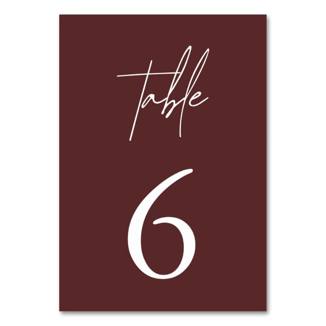 Simple Minimalist Elegant Burgundy Table Number (Back)