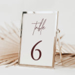 Simple Minimalist Elegant Burgundy Table Number<br><div class="desc">Help your guests find their way with these double sided table number cards. Design features an handwritten font and modern minimalist design. To change table number, click «Personalise». Designed to coordinate with for the «AURORA» Wedding Invitation Collection. View the collection link on this page to see all of the matching...</div>