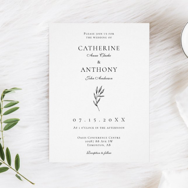 Simple Minimalist Elegant Classic Leaf Wedding Invitation (Creator Uploaded)