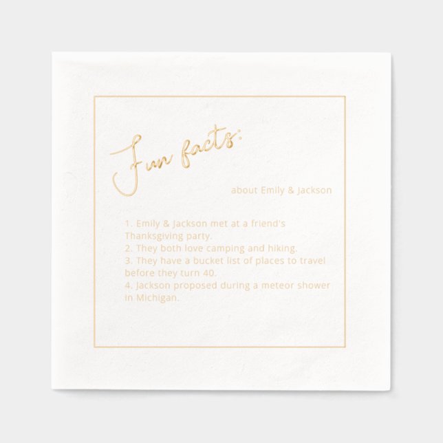 Simple Minimalist Elegant Fun Facts Wedding Foil Napkins (Front)