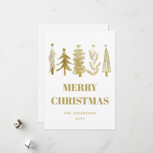 Simple Minimalist Elegant Gold Christmas Trees Holiday Card