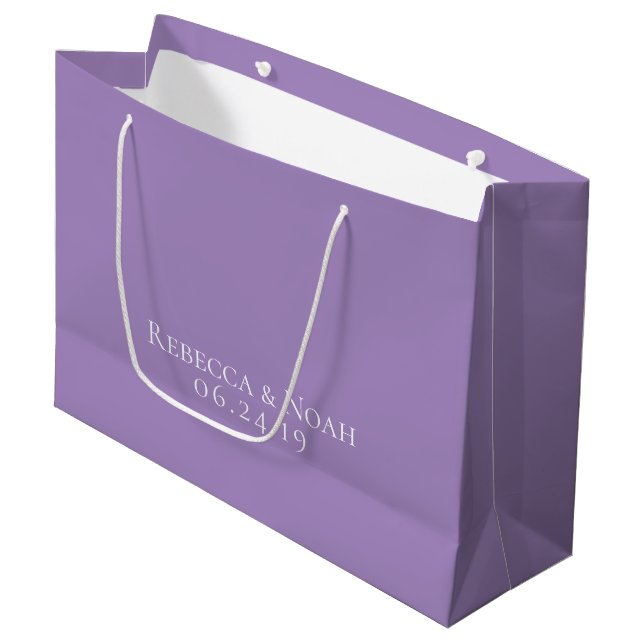 Simple Minimalist Elegant Lavender Text Wedding Large Gift Bag (Front Angled)