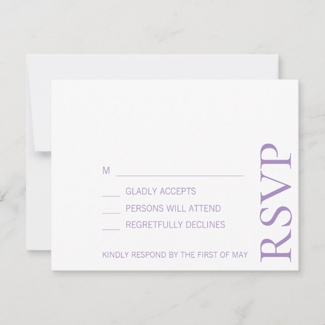 Simple Minimalist Elegant Lavender Text Wedding RSVP Card (Front)