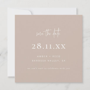Simple Minimalist Elegant Script Beige Square Save The Date
