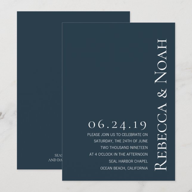 Simple Minimalist Elegant Understated Text Wedding Invitation (Front/Back)