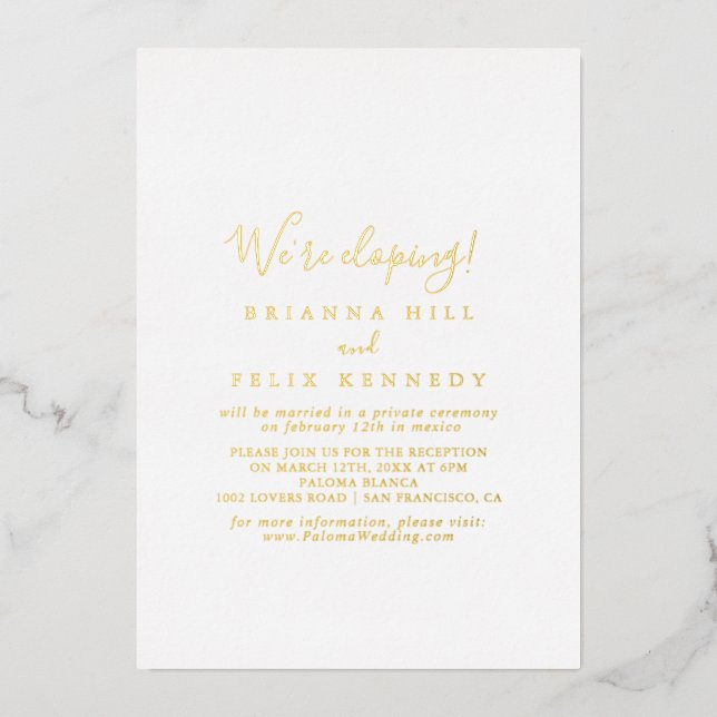 Simple Minimalist Elopement Reception Gold  (Front)
