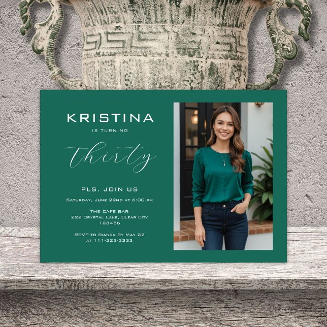 Simple Minimalist Emerald Green 30th Birthday Invitation (Creator Uploaded)