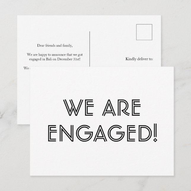 Simple Minimalist Engagement Announcement Postcard (Front/Back)
