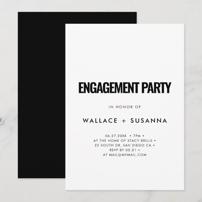 Simple minimalist engagement party invitation (Front/Back)