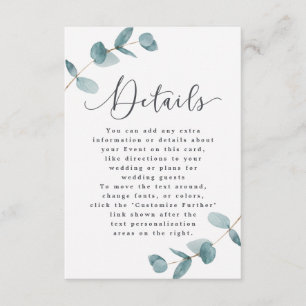Simple Minimalist Eucalyptus Frame Wedding Details Enclosure Card