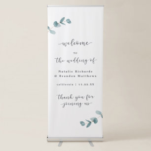 Simple Minimalist Eucalyptus Frame Wedding Welcome Retractable Banner