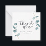 Simple Minimalist Eucalyptus & Script Thank You Card<br><div class="desc">Simple Minimalist Eucalyptus Branches Frame Wedding Thank You Mini Note Cards. Perfect for your spring or summer garden or outdoor themed wedding theme. In a soft subtle muted colour palette of teal aqua greens, pastel mint, dusty blue greys, and simple classic white. The elegant Calligraphy Script font is featured for...</div>