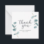Simple Minimalist Eucalyptus & Script Thank You Card<br><div class="desc">Simple Minimalist Eucalyptus Branches Frame Wedding Thank You Mini Note Cards. Perfect for your spring or summer garden or outdoor themed wedding theme. In a soft subtle muted colour palette of teal aqua greens, pastel mint, dusty blue greys, and simple classic white. The elegant Calligraphy Script font is featured for...</div>