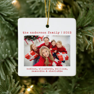 Simple Minimalist Family Christmas Photo Ceramic Ornament