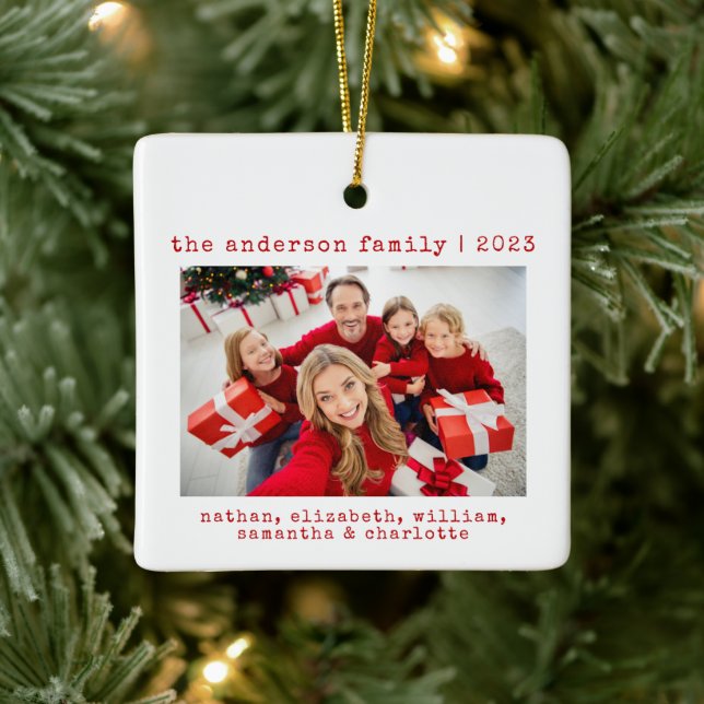 Simple Minimalist Family Christmas Photo Ceramic Ornament (Tree)