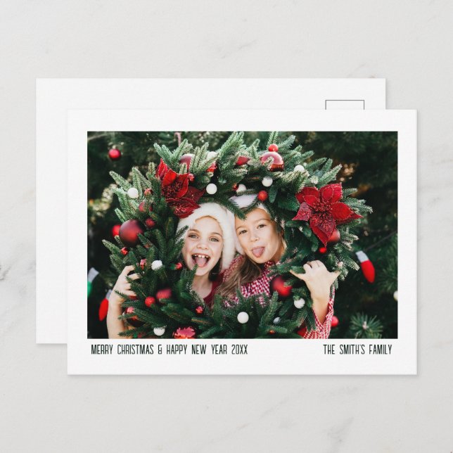 Simple Minimalist Family Portait Christmas Photo Holiday Postcard (Front/Back)