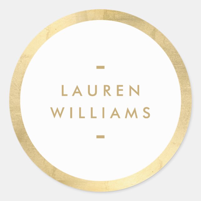 Simple Minimalist Faux Gold Border Classic Round Sticker (Front)