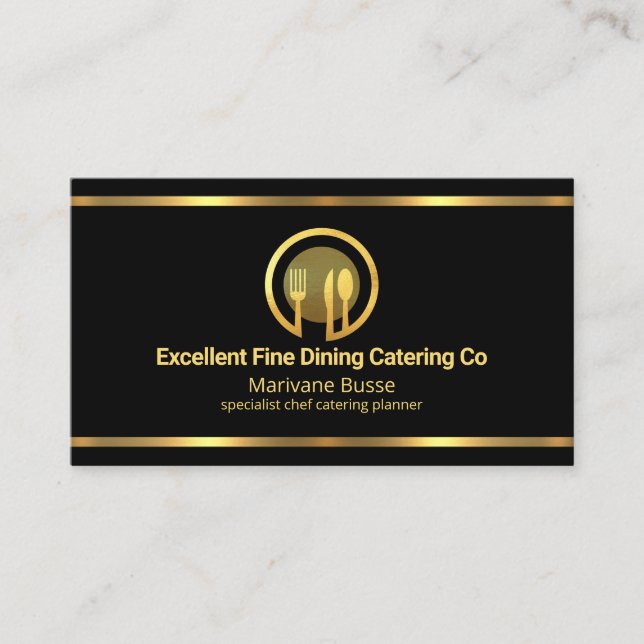 Simple Minimalist Faux Gold Lines Catering Business Card (Front)