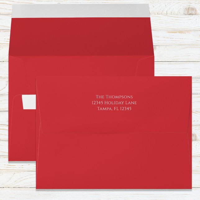 Simple Minimalist Festive Bright Red Basic  Envelope (Simple red holiday Christmas envelope with return address printed on the back. )