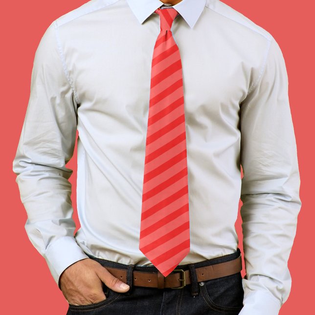 Simple Minimalist Festive Red Bold Striped Pattern Tie (Red striped pattern mens neck tie. )