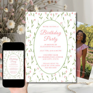 Simple Minimalist Floral Birthday Party Invitation
