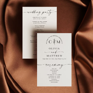 Simple minimalist floral script wedding program