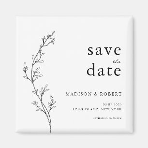 Simple Minimalist Floral Wedding Save the Date Magnet
