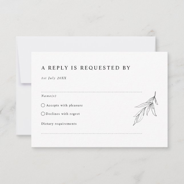 Simple minimalist foliage RSVP Reply Card (Front)